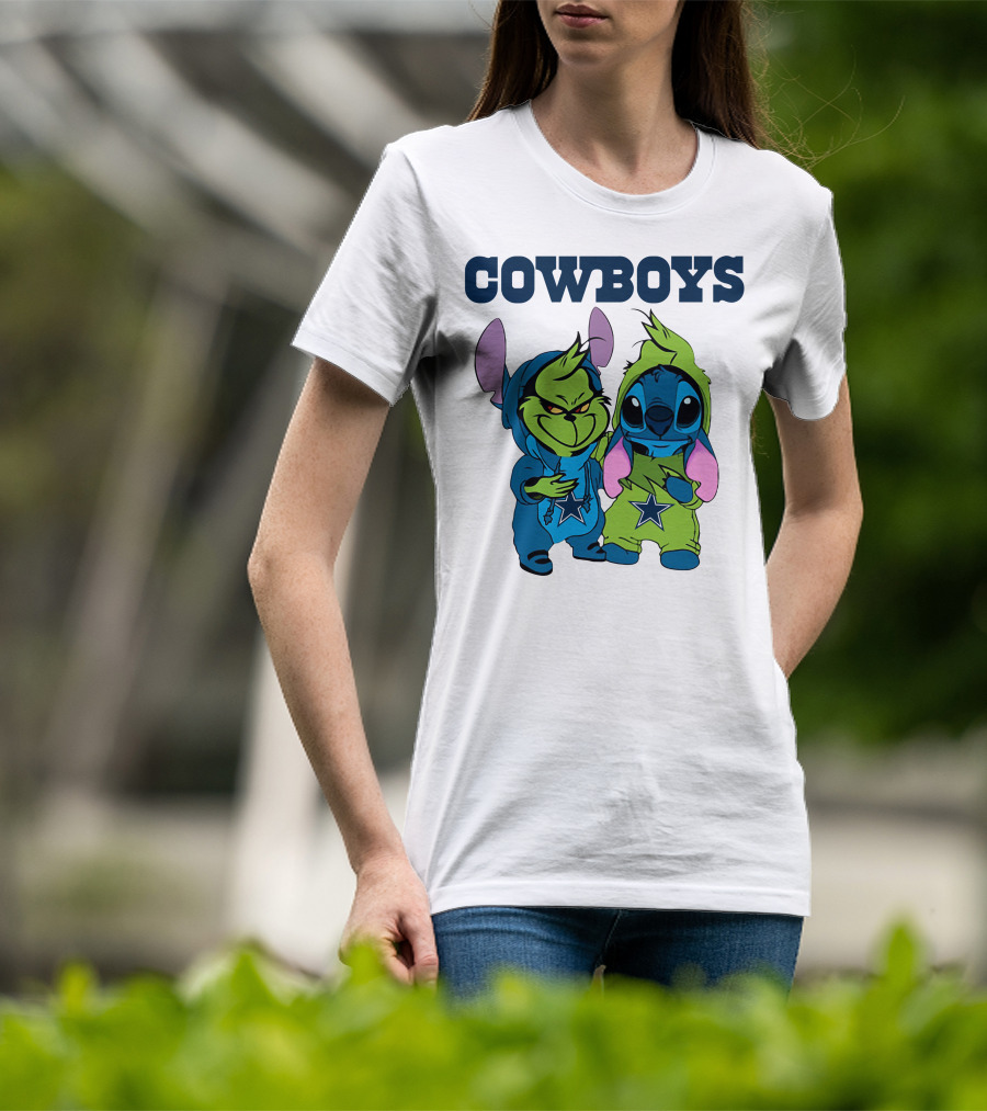 Cowboys Disney NFL Stitch Grinch Character Mashup T-Shirt