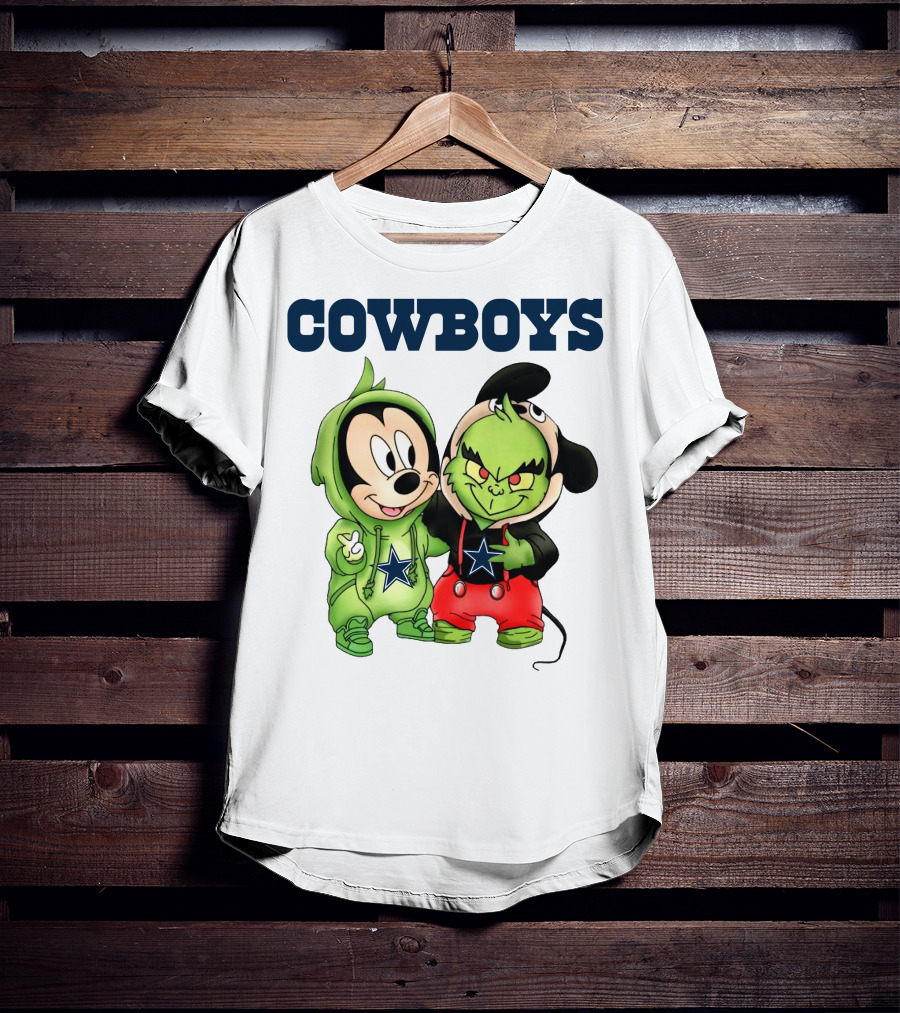 Cowboys Mickey Mouse And Grinch Collaboration Football Fan Style T-Shirt