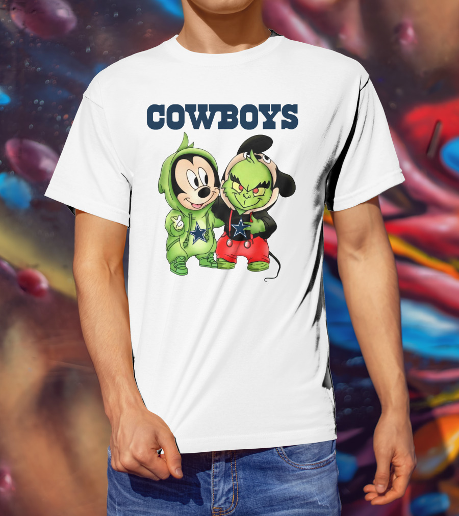 Cowboys Mickey Mouse And Grinch Collaboration Football Fan Style T-Shirt