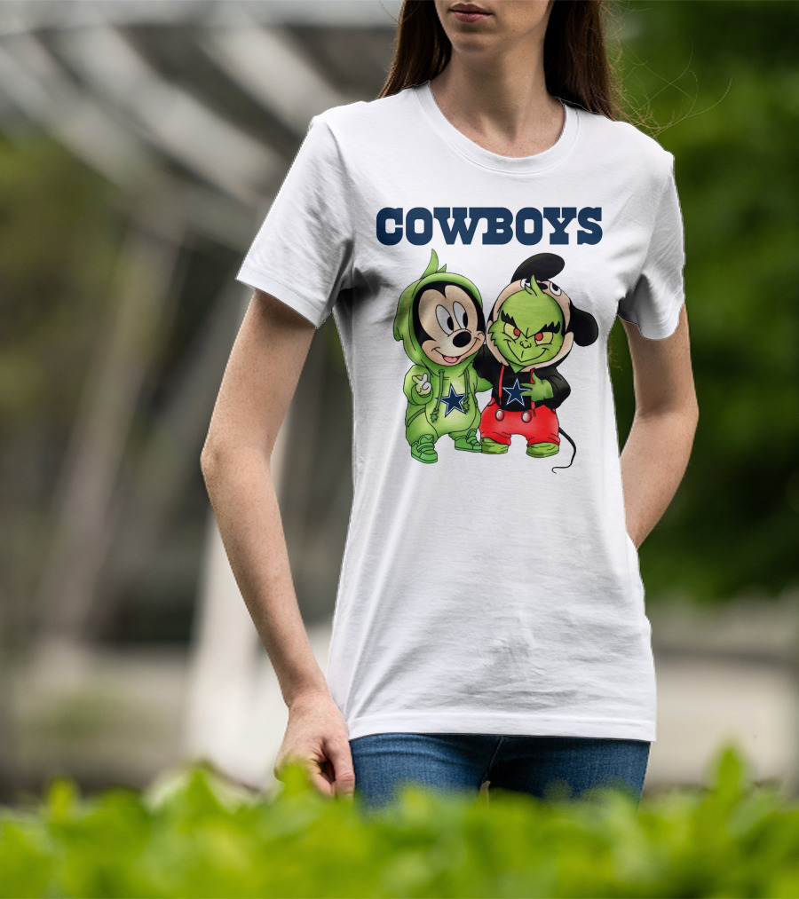 Cowboys Mickey Mouse And Grinch Collaboration Football Fan Style T-Shirt