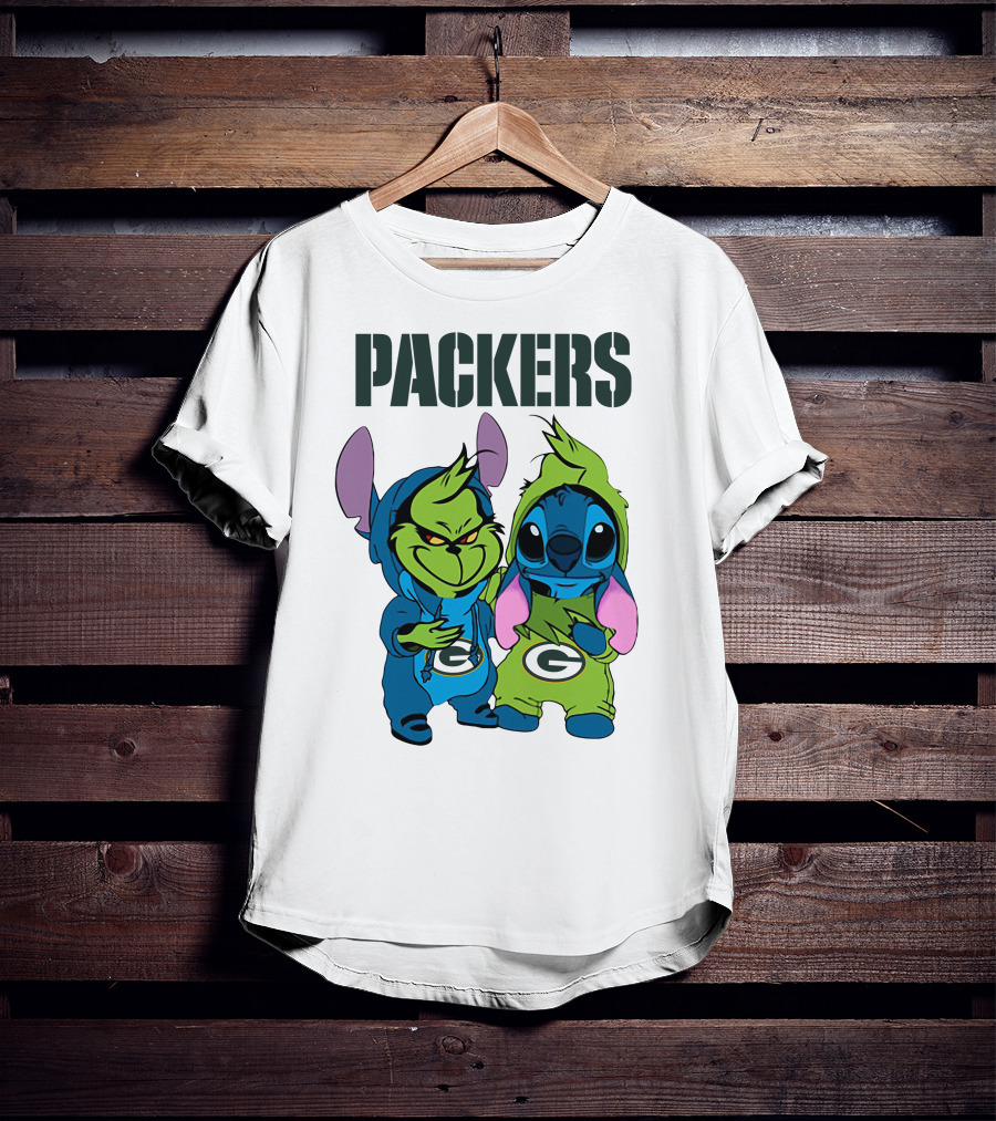 Packers Grinch And Stitch Green Bay Football Crossover T-Shirt