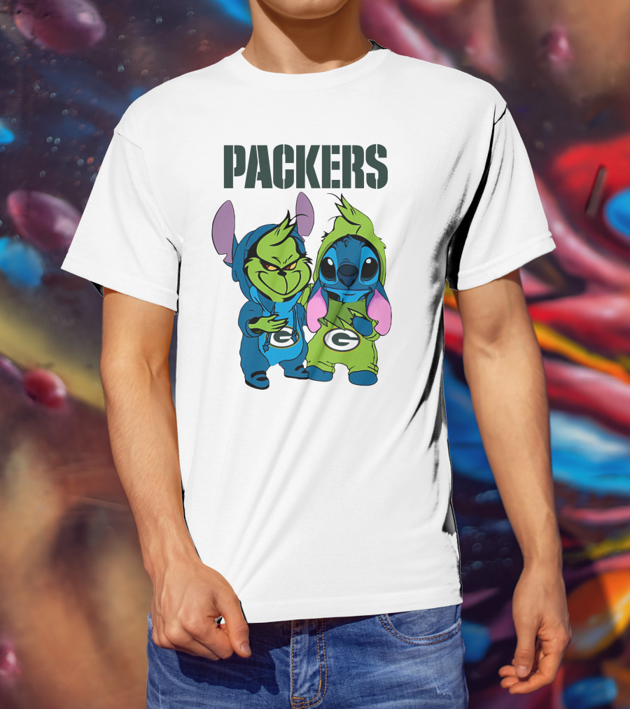 Packers Grinch And Stitch Green Bay Football Crossover T-Shirt