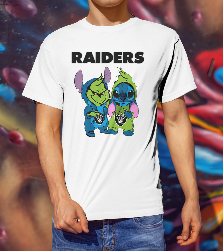 Raiders Grinch And Stitch Crossover T-Shirt