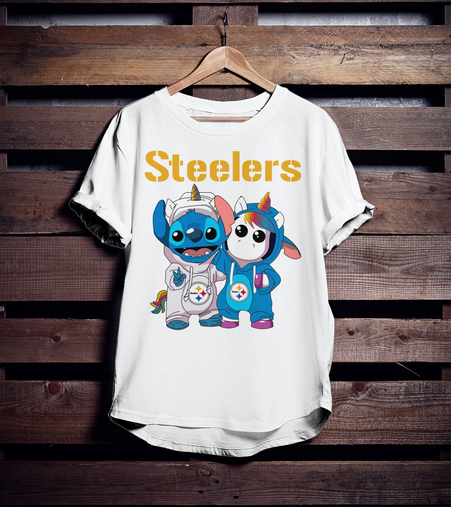 Steelers Stitch And Unicorn Duo With Rainbow Horns T-Shirt