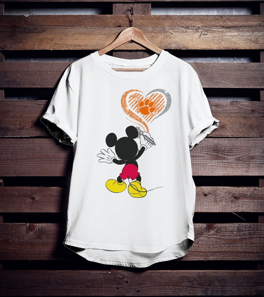 Mickey Mouse Heart Clemson Paw Print T-Shirt