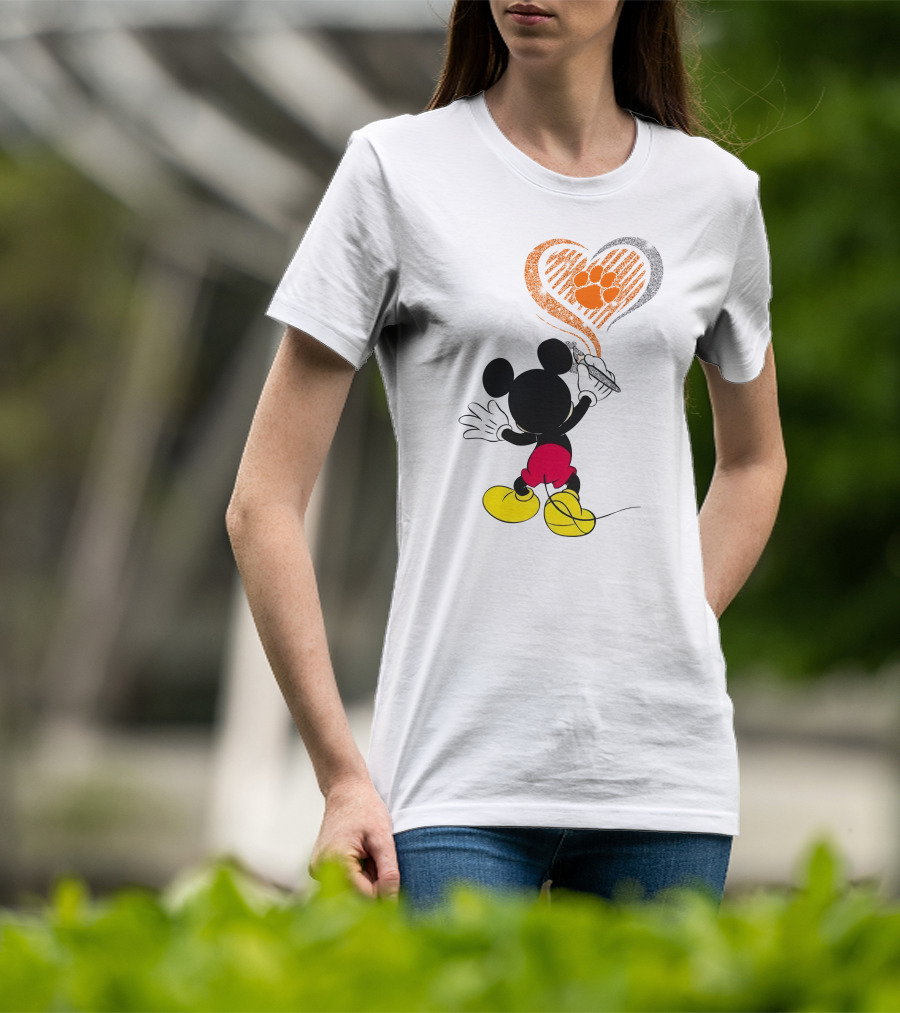 Mickey Mouse Heart Clemson Paw Print T-Shirt