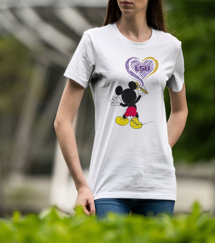 Mickey Lsu Heart Painting Ncaa T-Shirt