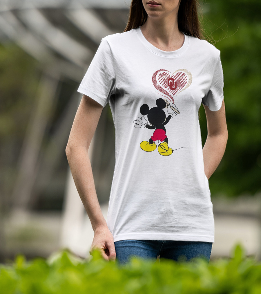 Mickey Painting Ou Heart Oklahoma Sooners T-Shirt