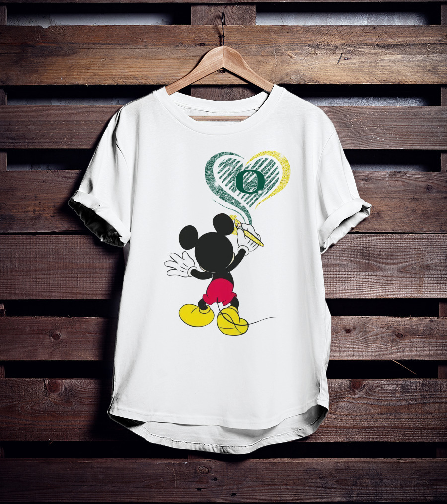 Mickey Mouse Draws Oregon Ducks Heart With Number T-Shirt