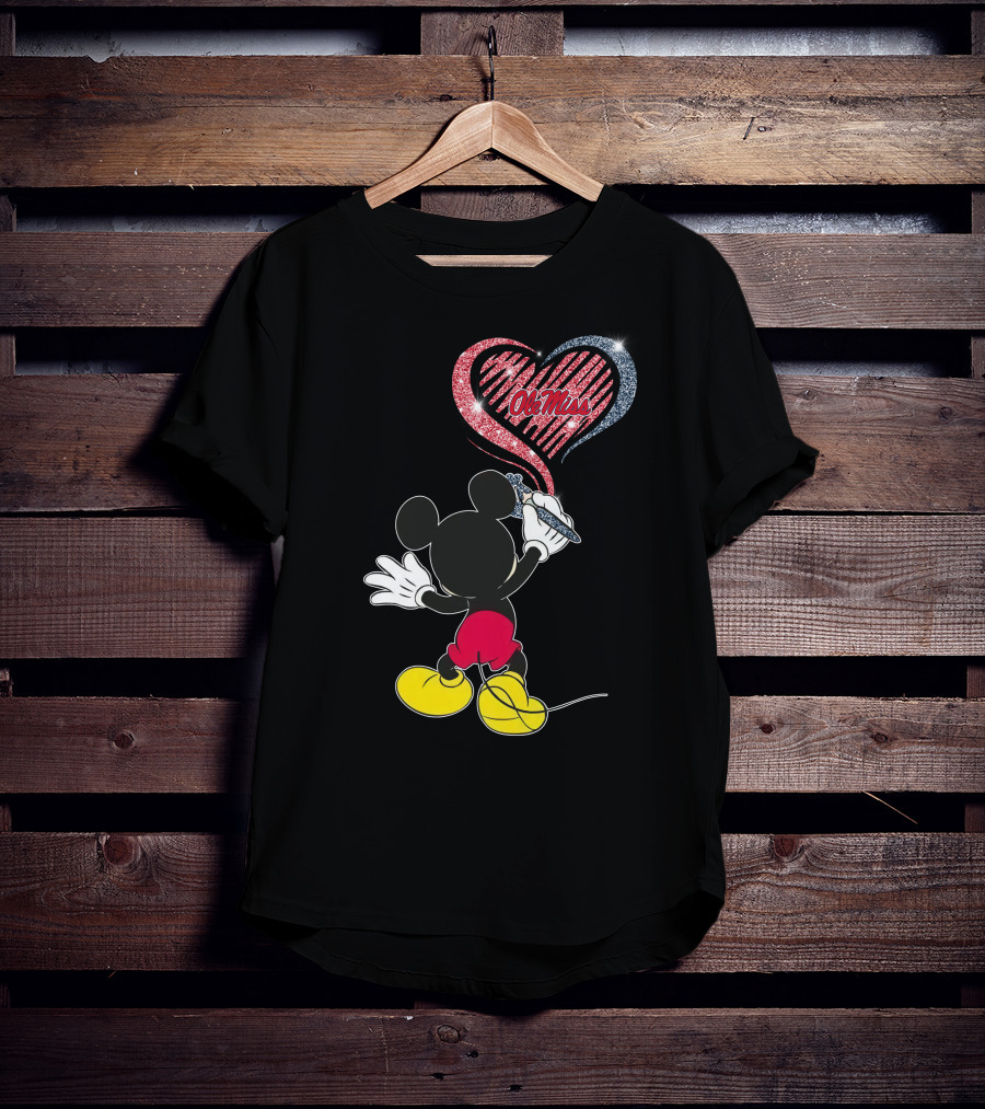 Ole Miss Rebels Heart Design Featuring Iconic Mouse Character T-Shirt