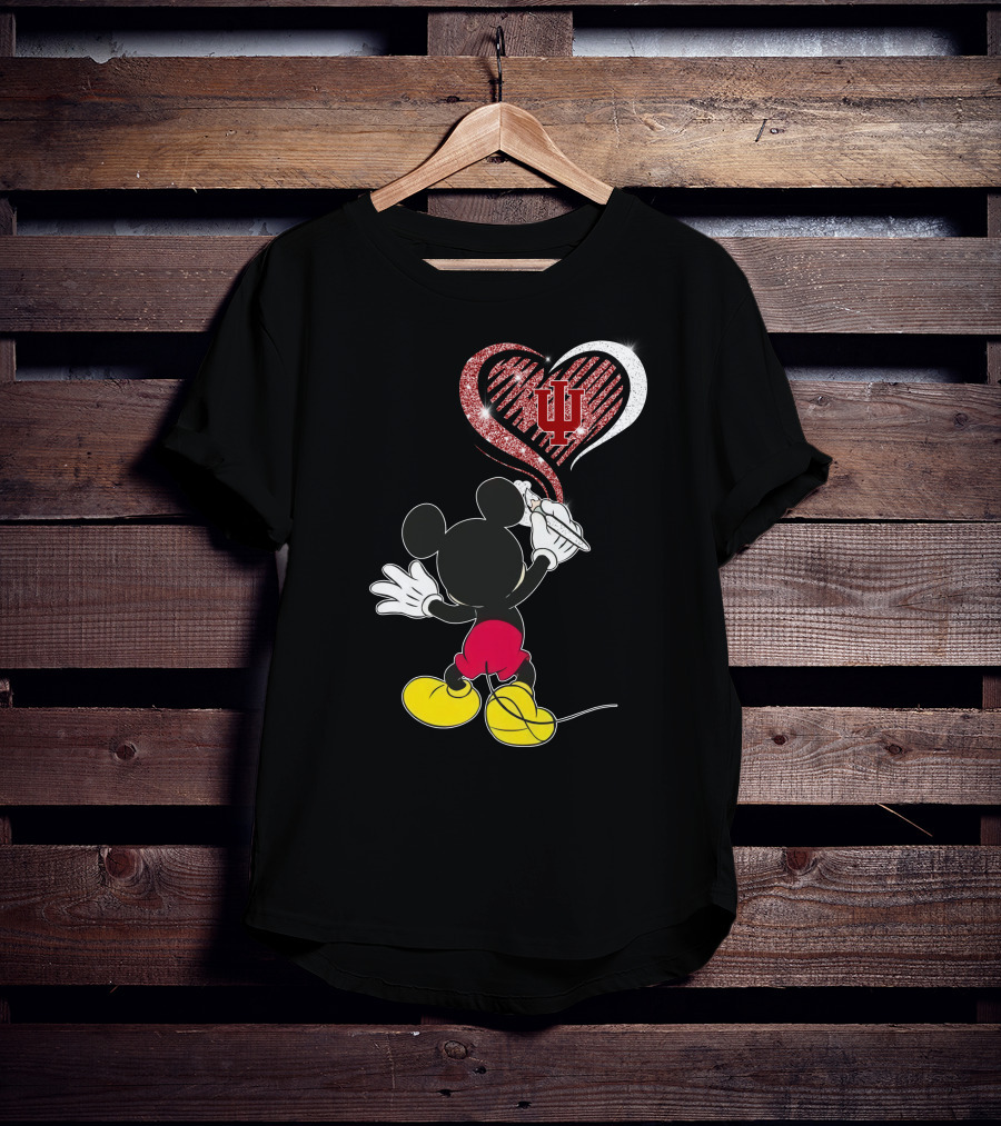 Mickey Mouse Drawing Heart With Indiana Hoosiers T-Shirt