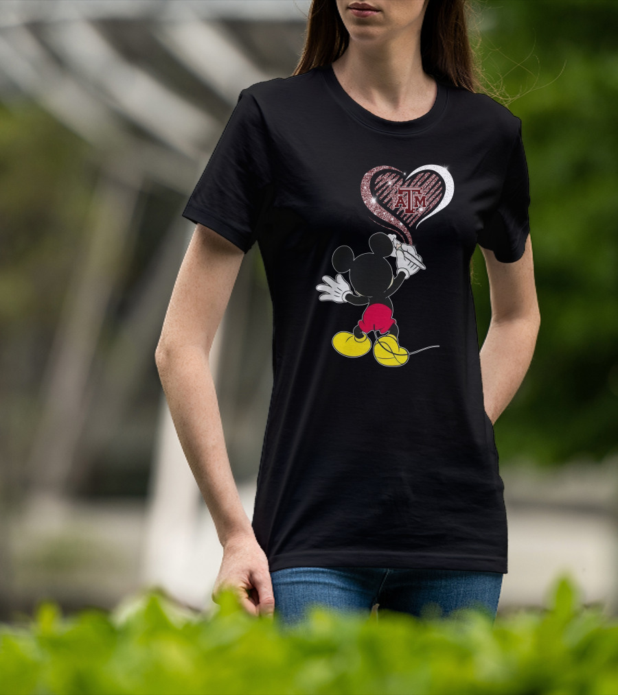 Mickey Drawing Heart With ATM Logo Texas A&M Aggies T-Shirt