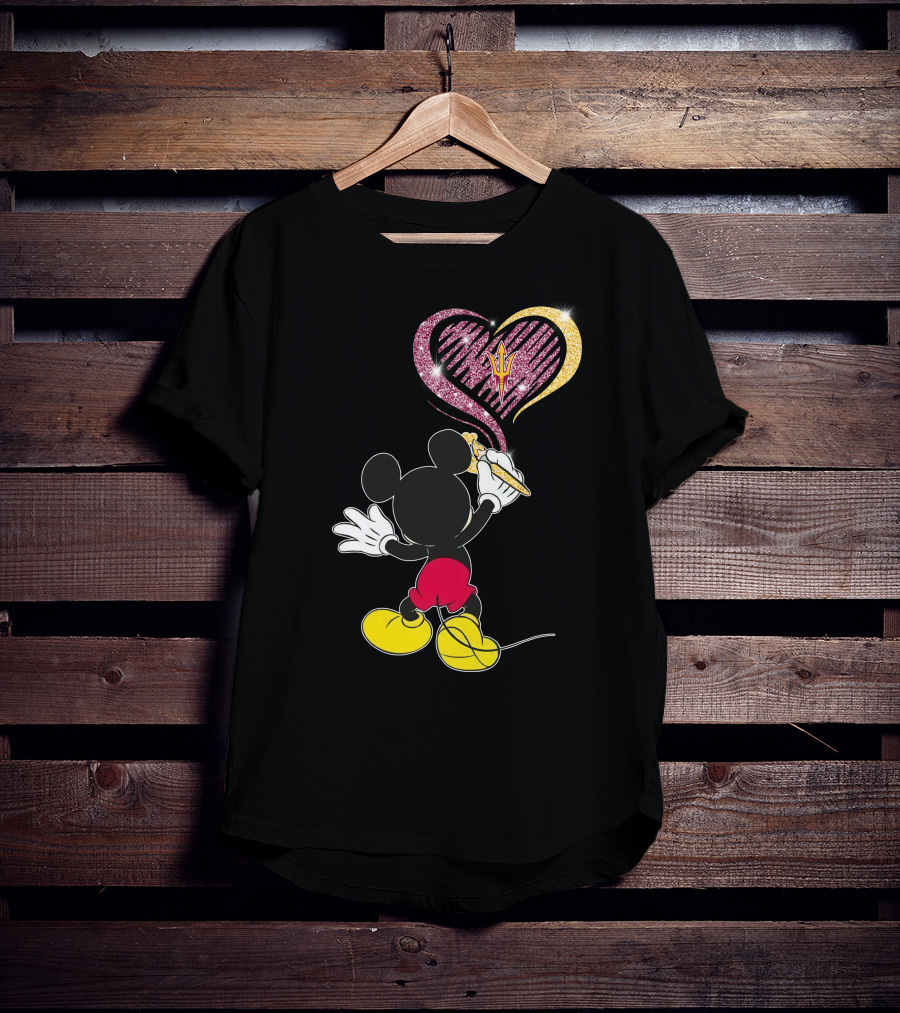 Mickey Mouse Drawing Heart With Arizona State Sun Devils T-Shirt
