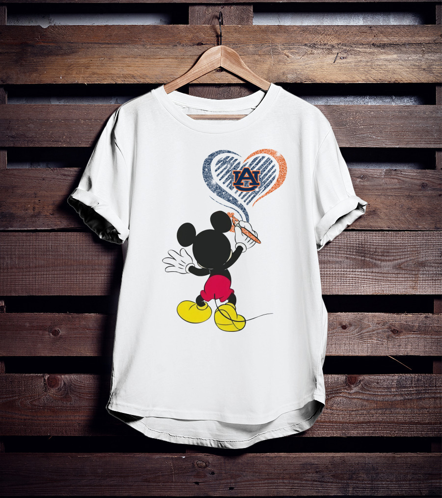 Mickey Mouse Auburn Tigers Heart Drawing T-Shirt