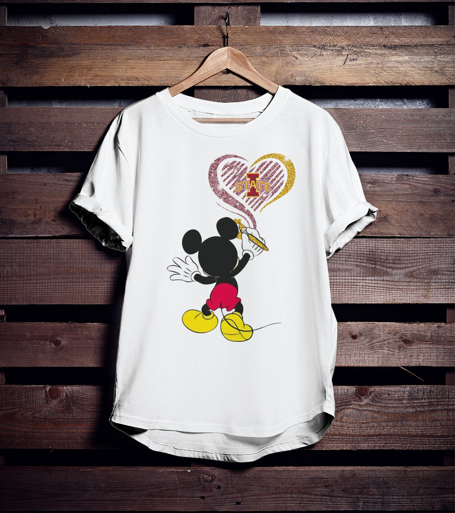 Mickey Mouse Iowa State Heart Drawing T-Shirt