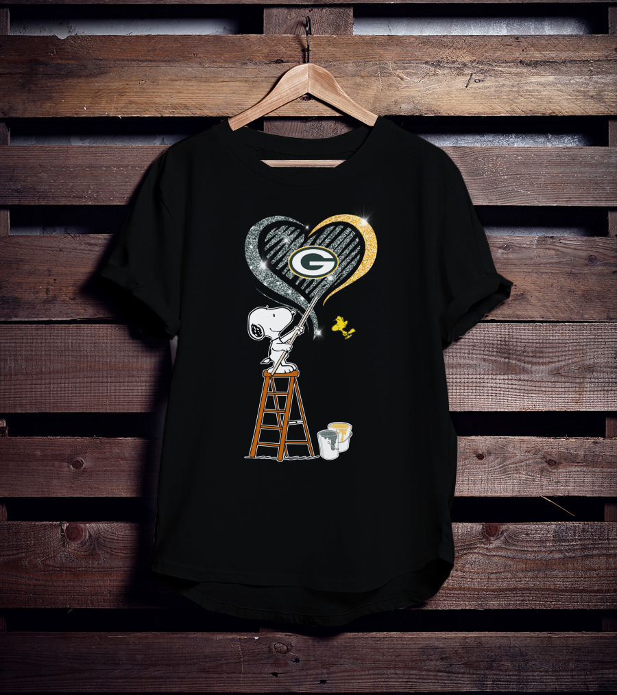Snoopy Woodstock Painting Green Bay Packers Heart T-Shirt