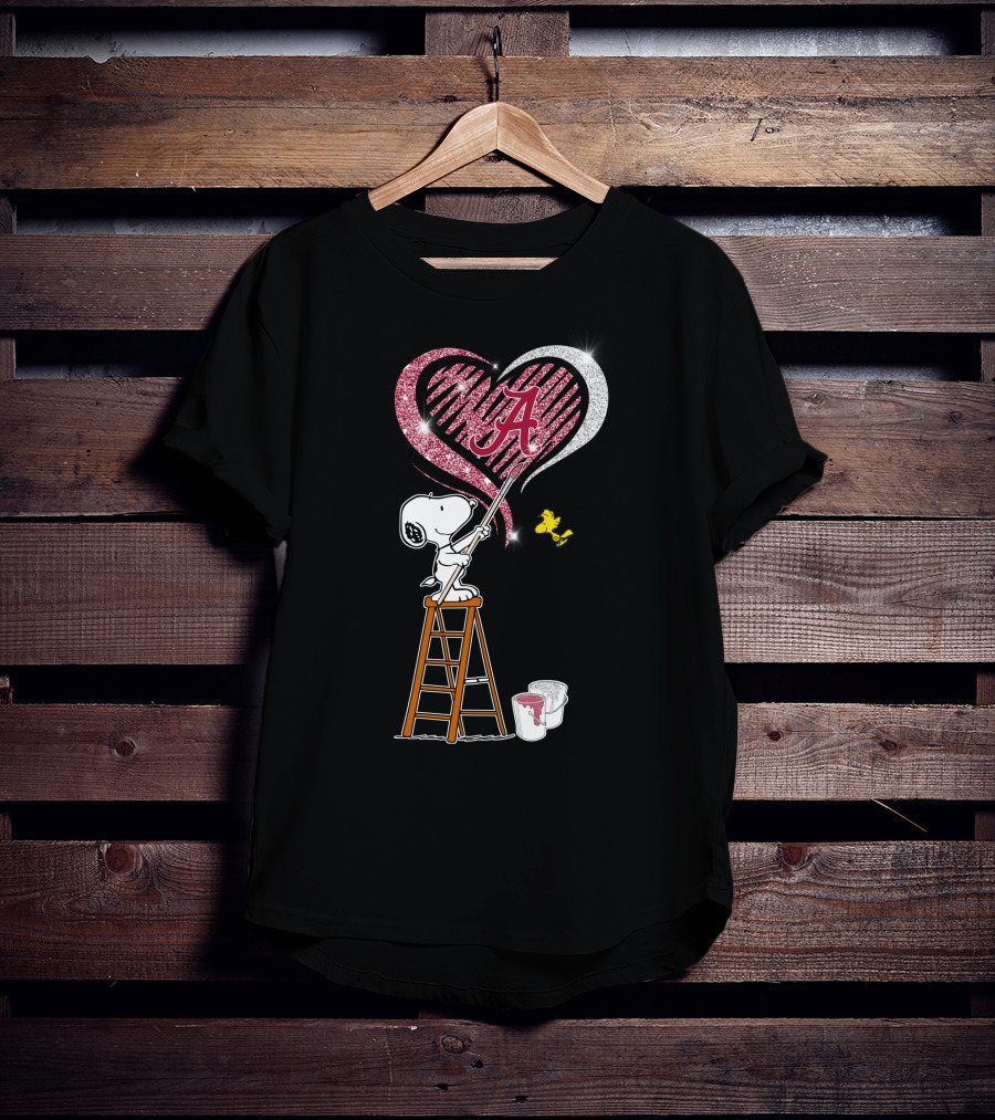Snoopy Painting Alabama Crimson Tide Heart T-Shirt