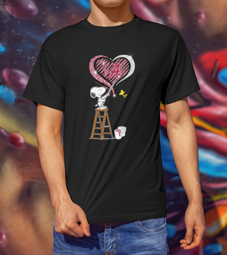 Snoopy Painting Alabama Crimson Tide Heart T-Shirt