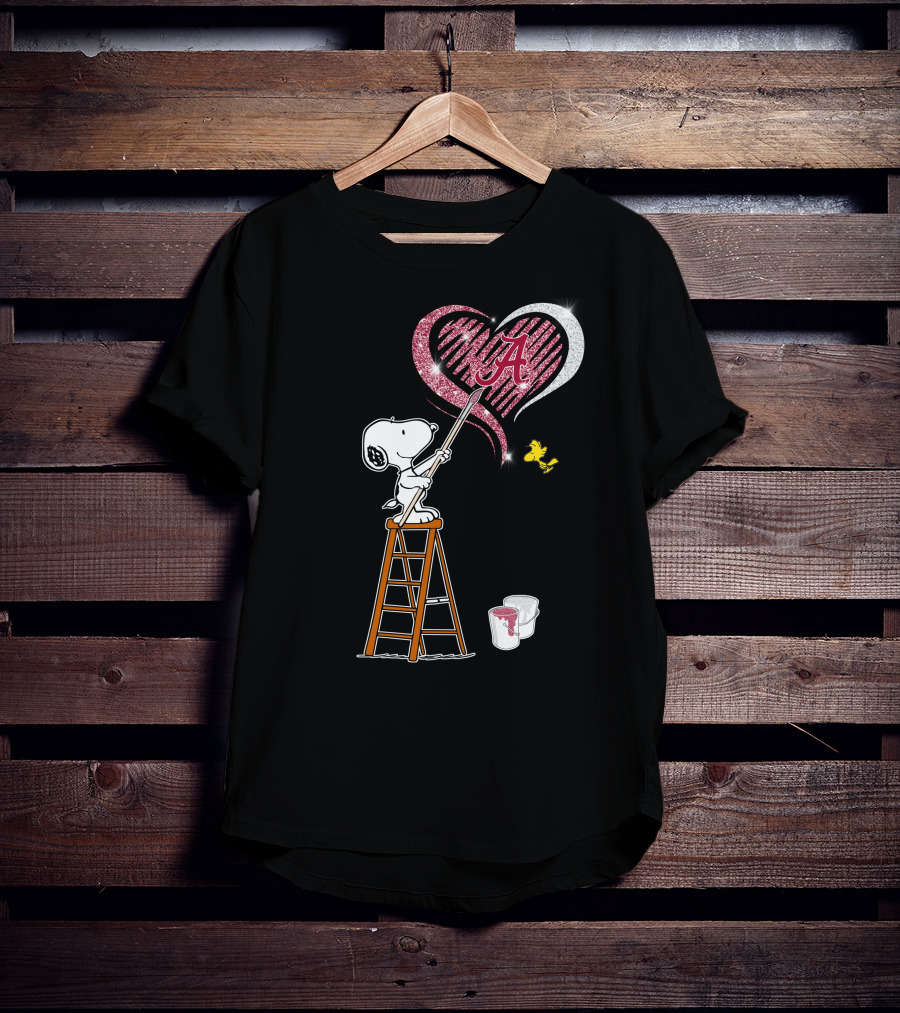 Snoopy Alabama Crimson Tide Heart Peanuts Woodstock T-Shirt