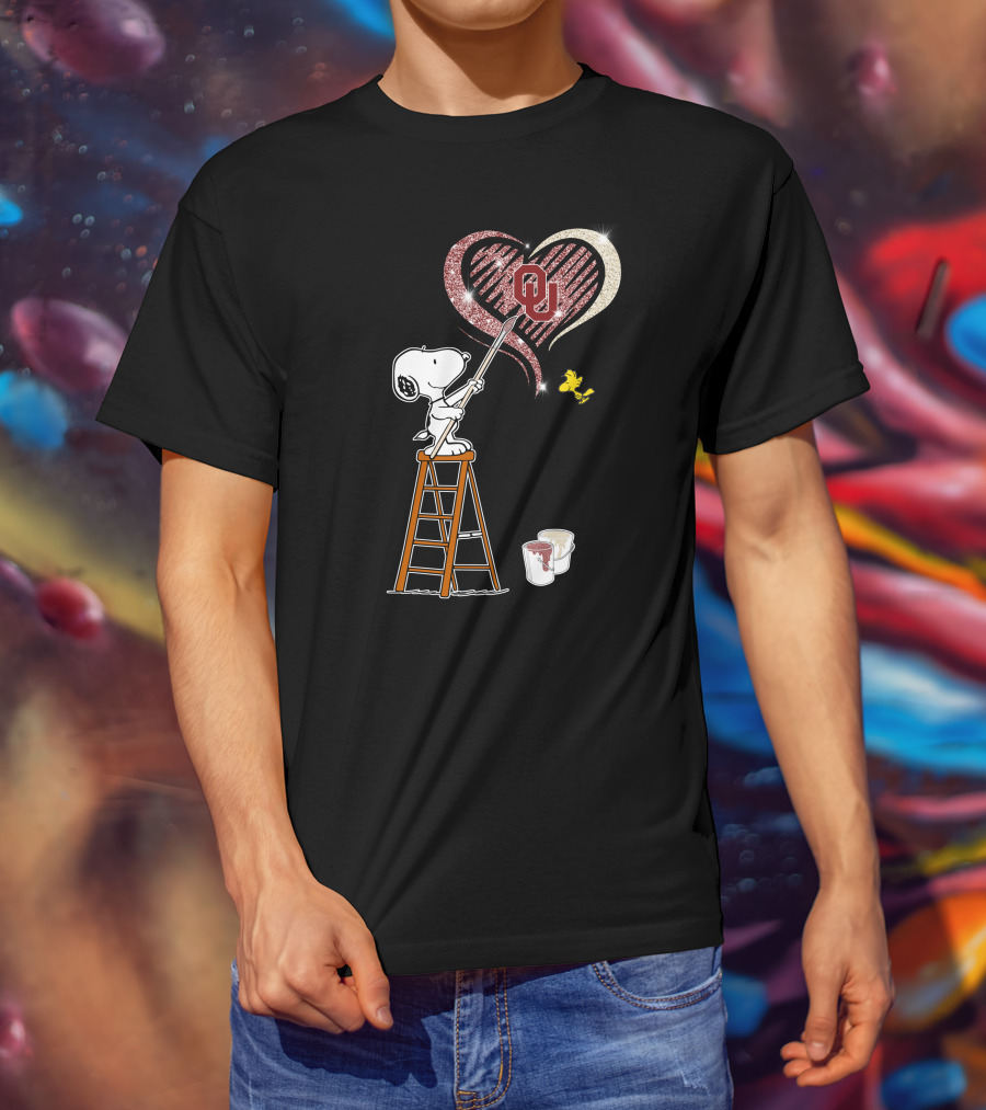 Snoopy Oklahoma Sooners Heart Painting Woodstock T-Shirt