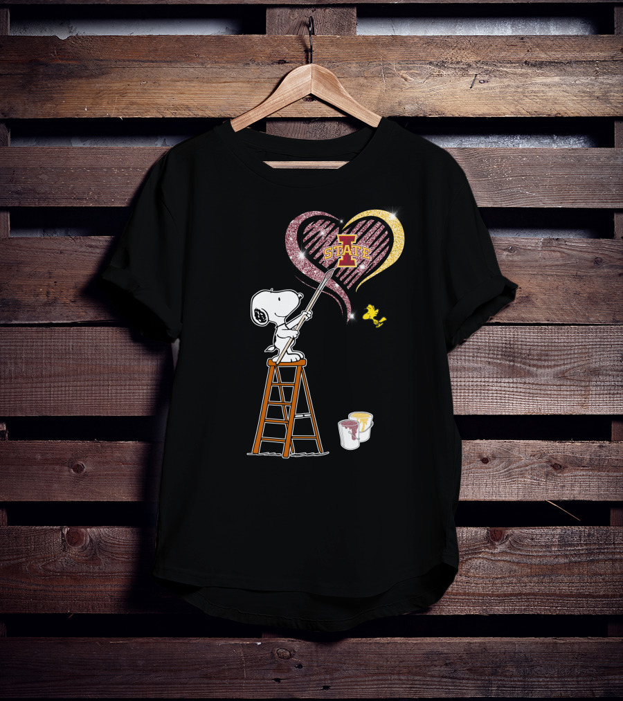 Snoopy Painting Iowa State Heart With Woodstock T-Shirt