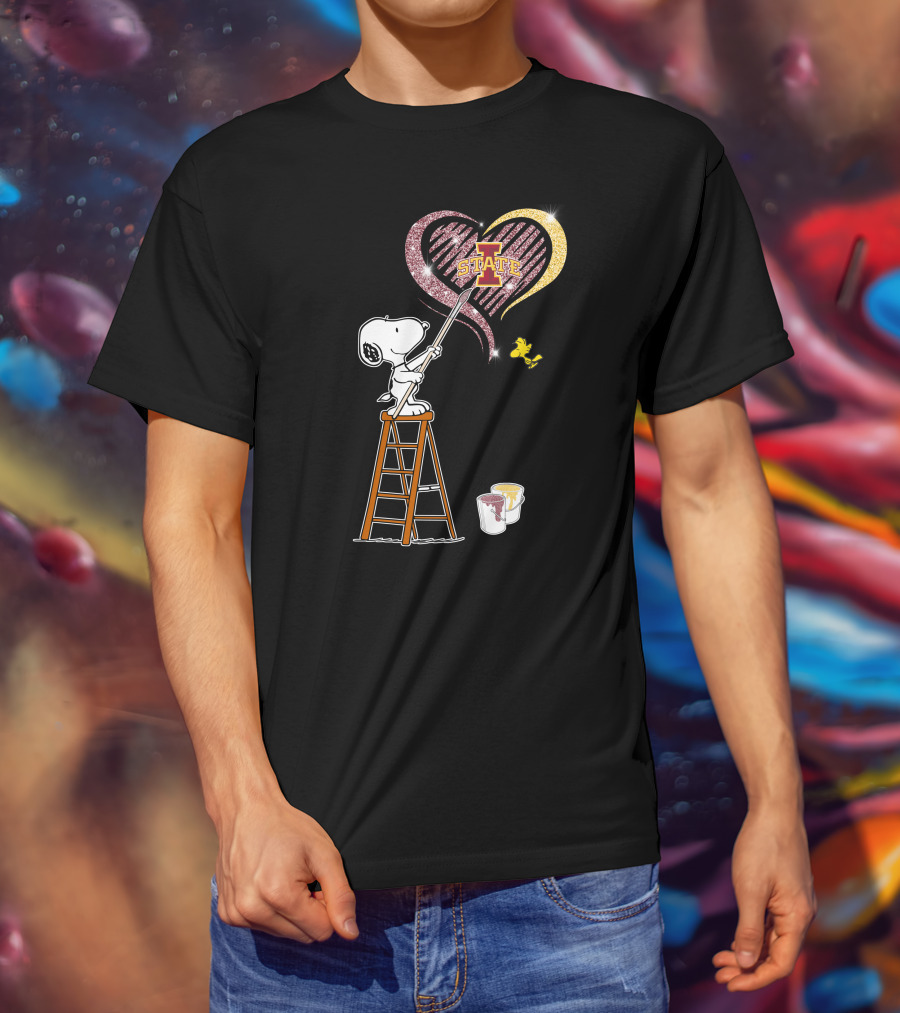 Snoopy Painting Iowa State Heart With Woodstock T-Shirt