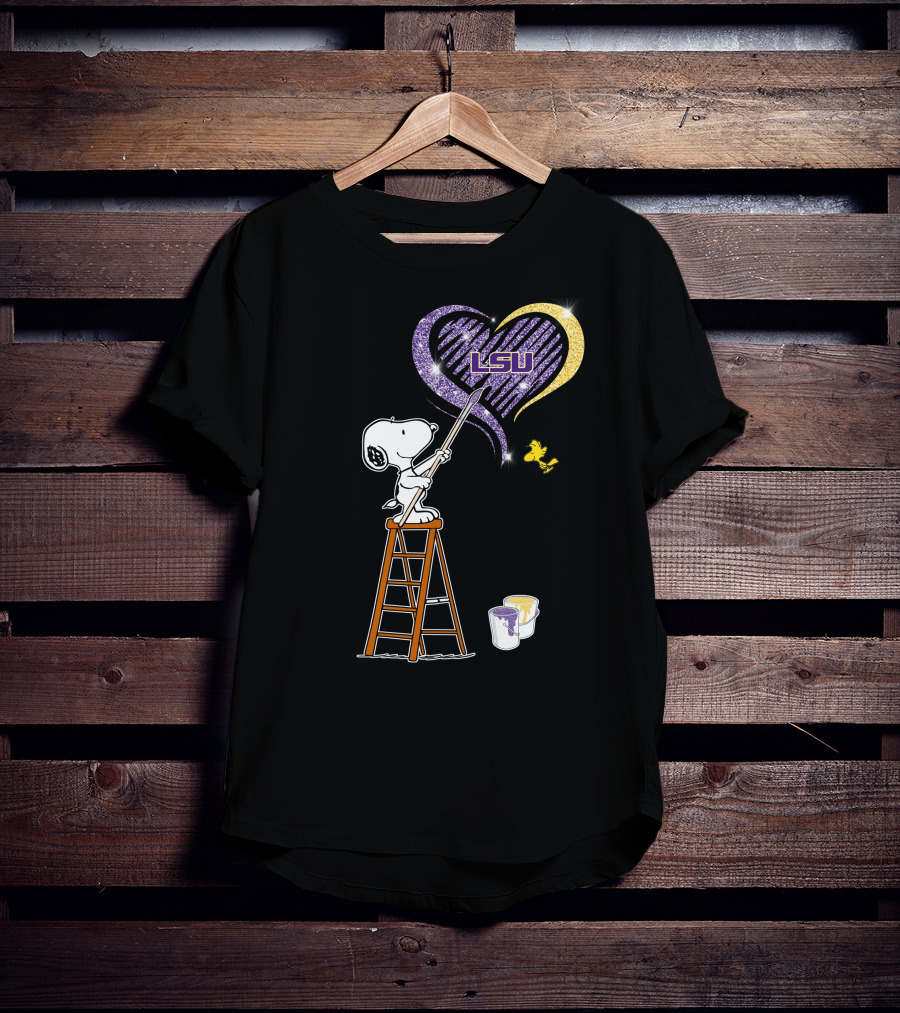 Snoopy Painting Lsu Heart With And Woodstock T-Shirt