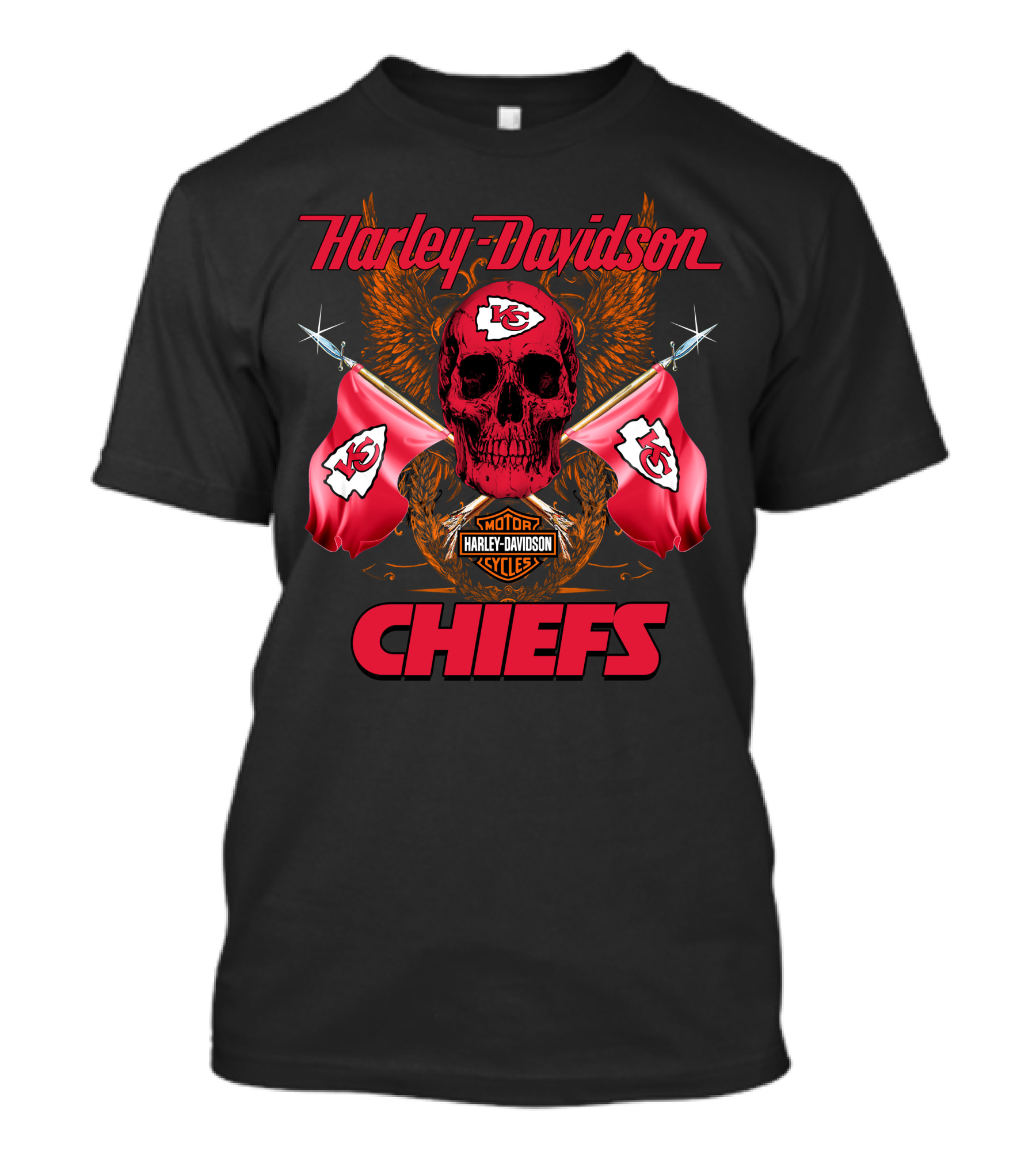Harley Davidson Chiefs Skull Flags Motorcycle Cycles T-Shirt