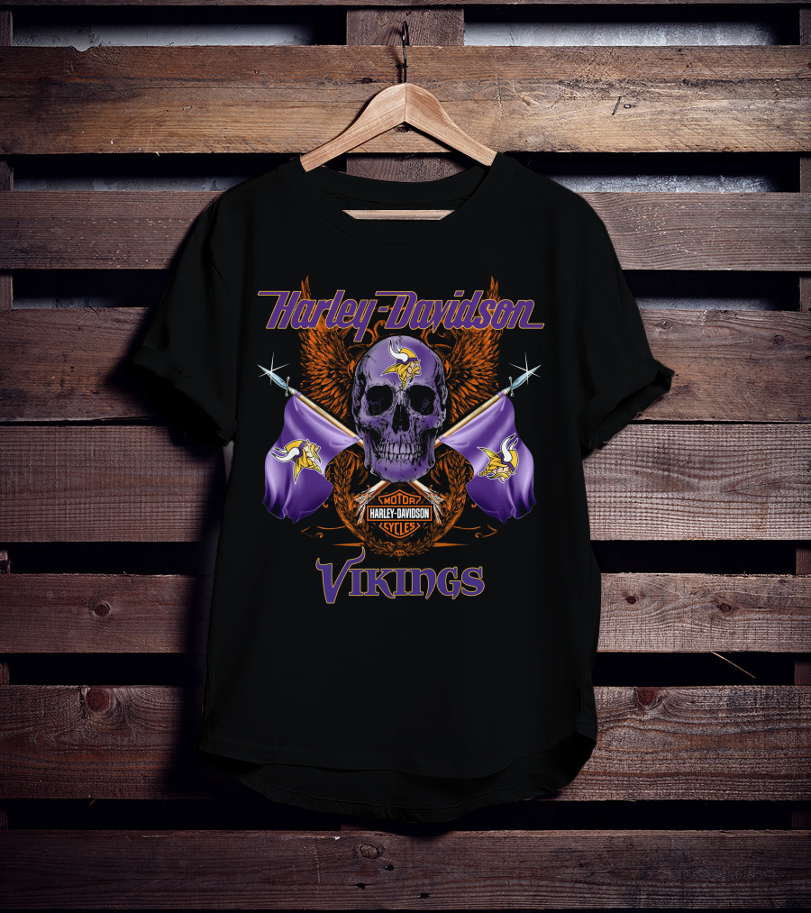Harley Davidson Vikings Skull Flags T-Shirt