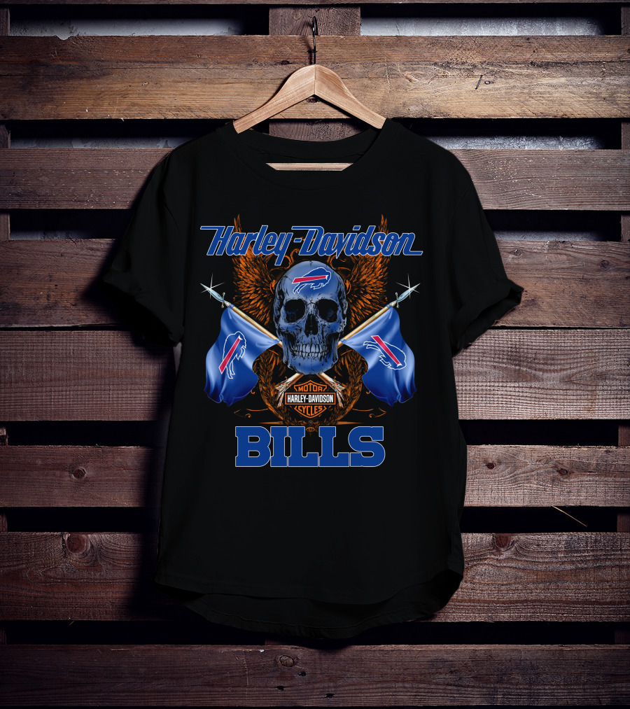 Harley Davidson Buffalo Bills Skull Flags T-Shirt