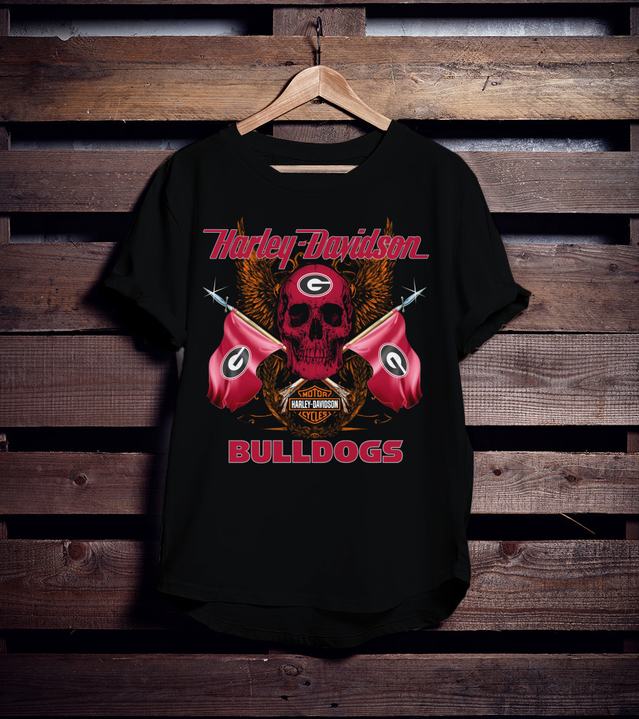 Harley Davidson Bulldogs Georgia Skull Flags T-Shirt