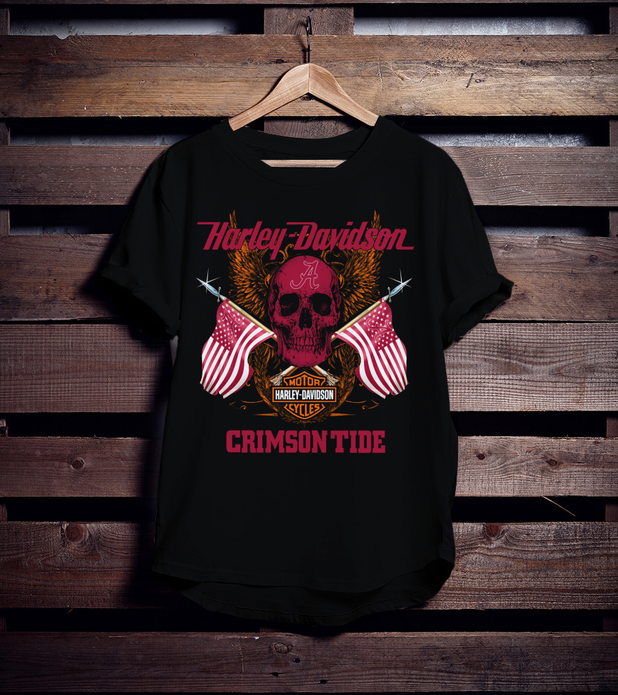 Harley Davidson Crimson Tide Skull Flags Alabama T-Shirt