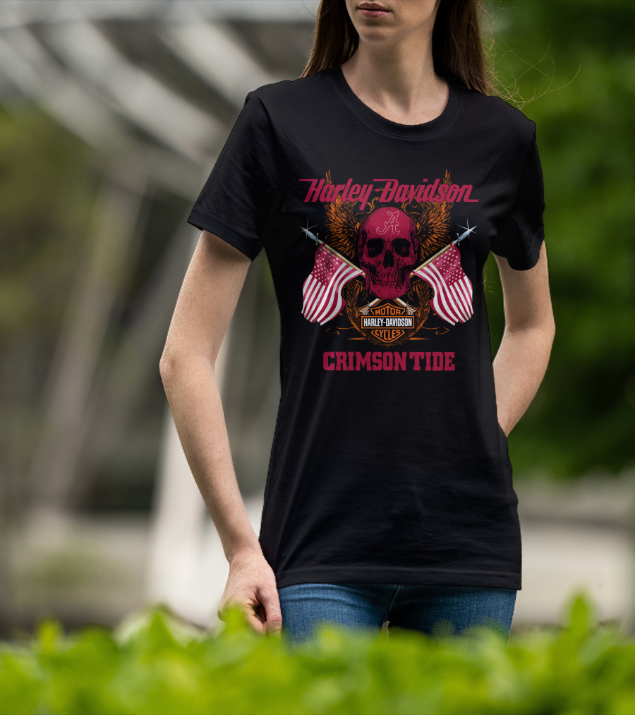 Harley Davidson Crimson Tide Skull Flags Alabama T-Shirt