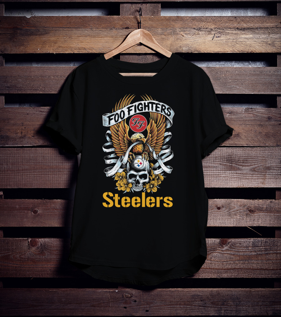 Foo Fighters Steelers FF Skull Eagle Floral Motif T-Shirt