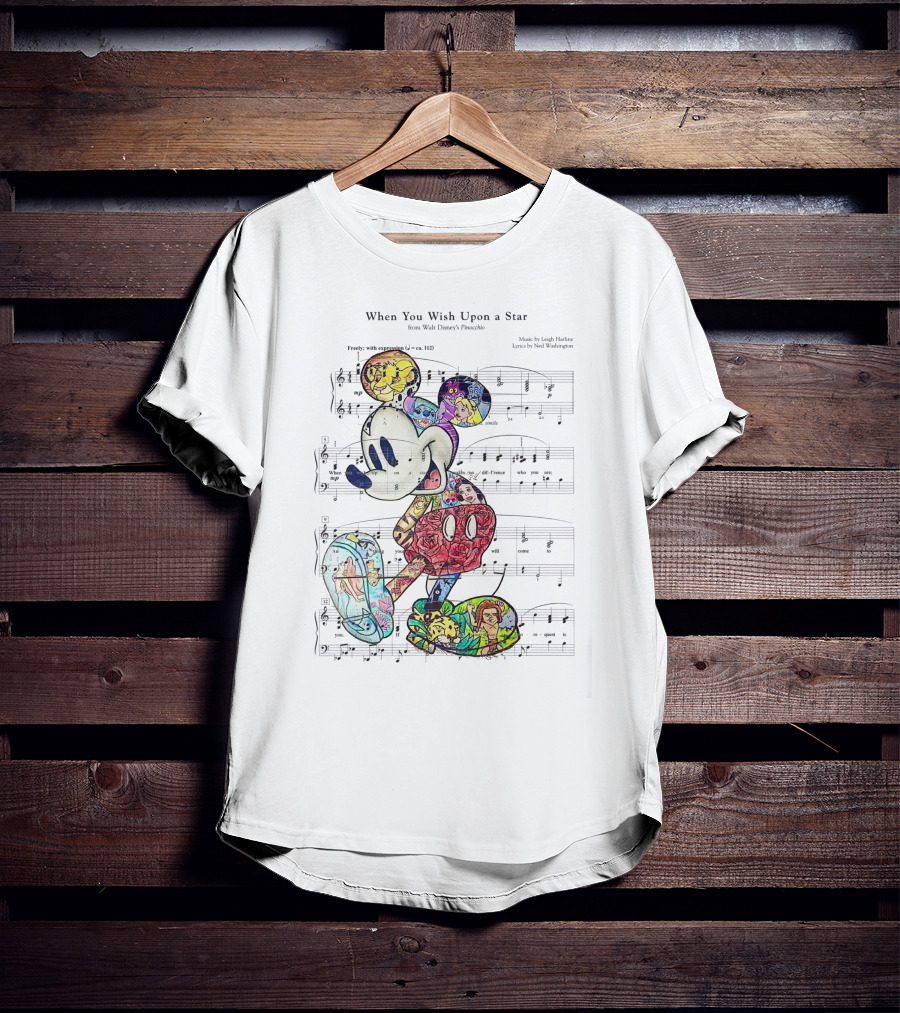 When You Wish Upon A Star Disney Music Mickey Mouse Sheet Music T-Shirt