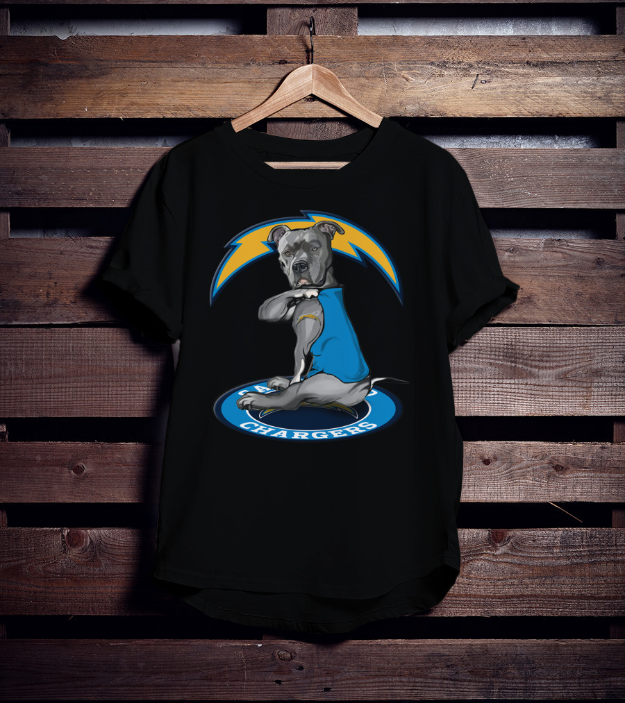 Los Angeles Chargers Dog In Blue Jersey With Lightning Bolt T-Shirt