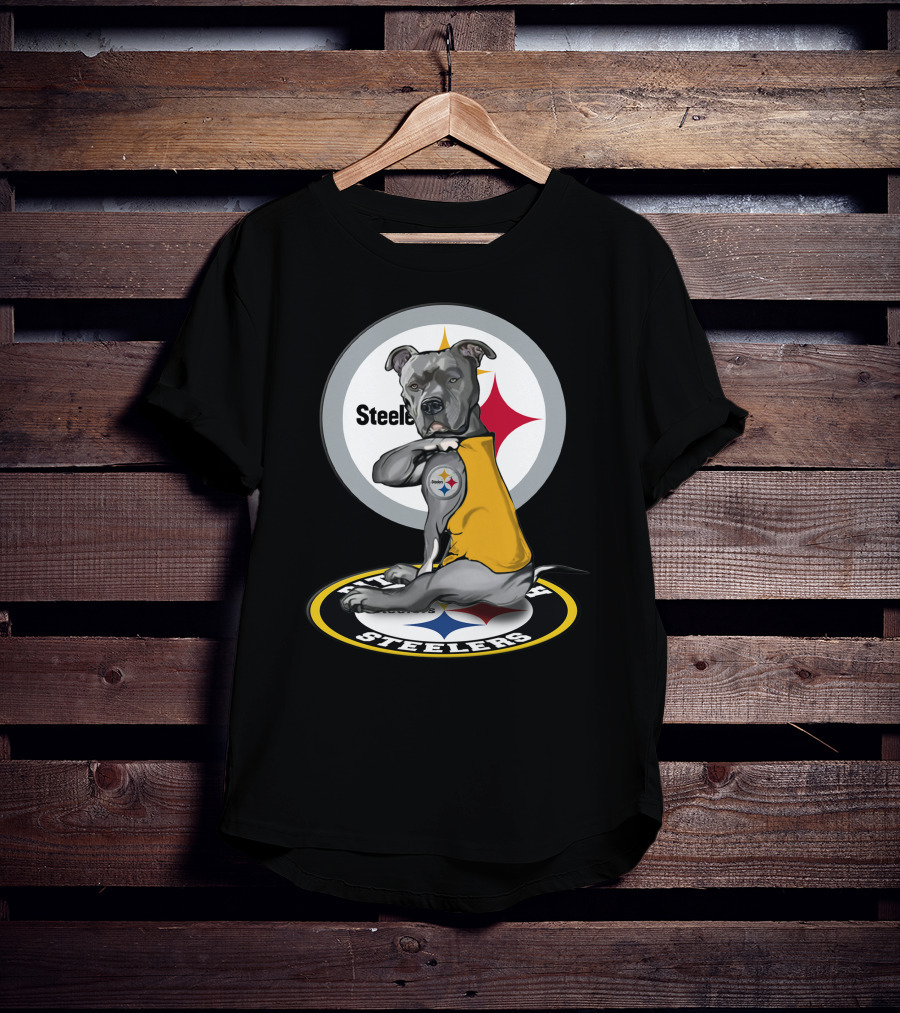 Pittsburgh Steelers Dog With Logo Tattoo And Yellow Vest T-Shirt