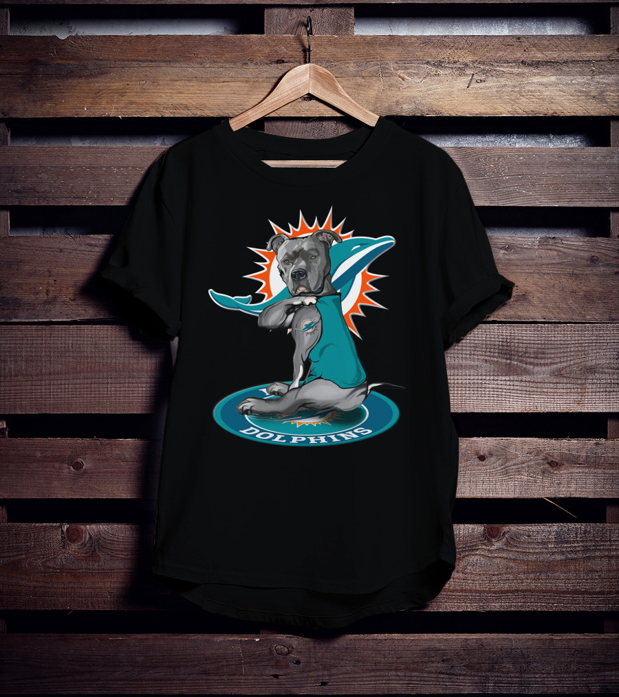 Miami Dolphins Dog With Logo Tattoo And Jersey T-Shirt