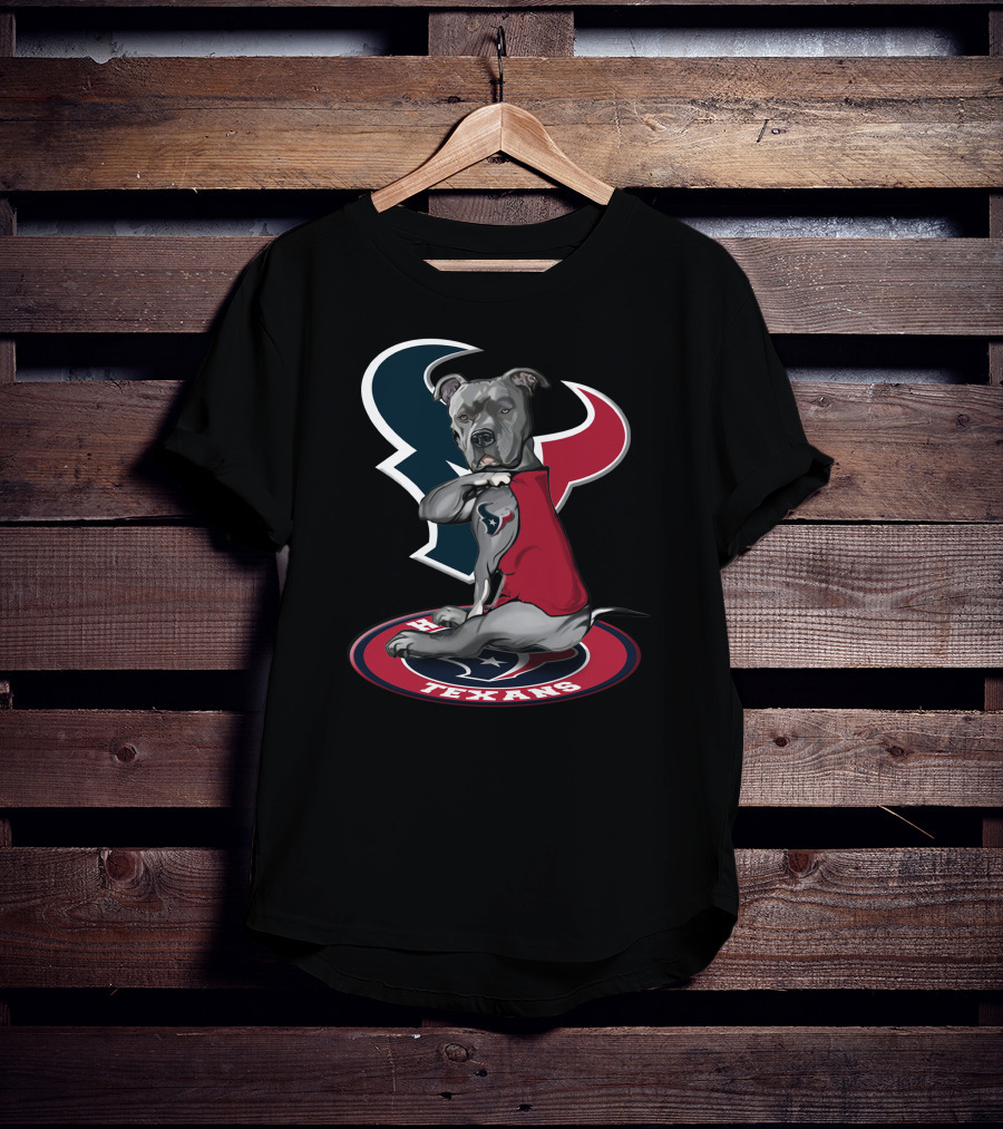 Houston Texans Dog Mascot With Team Logo And Red Outfit T-Shirt