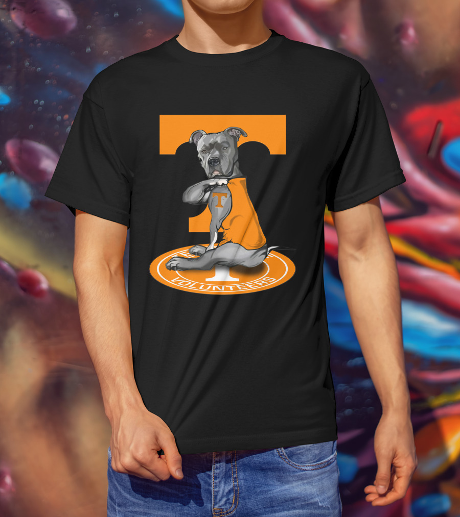 Tennessee Volunteers Dog In Orange T-Shirt With Power T T-Shirt
