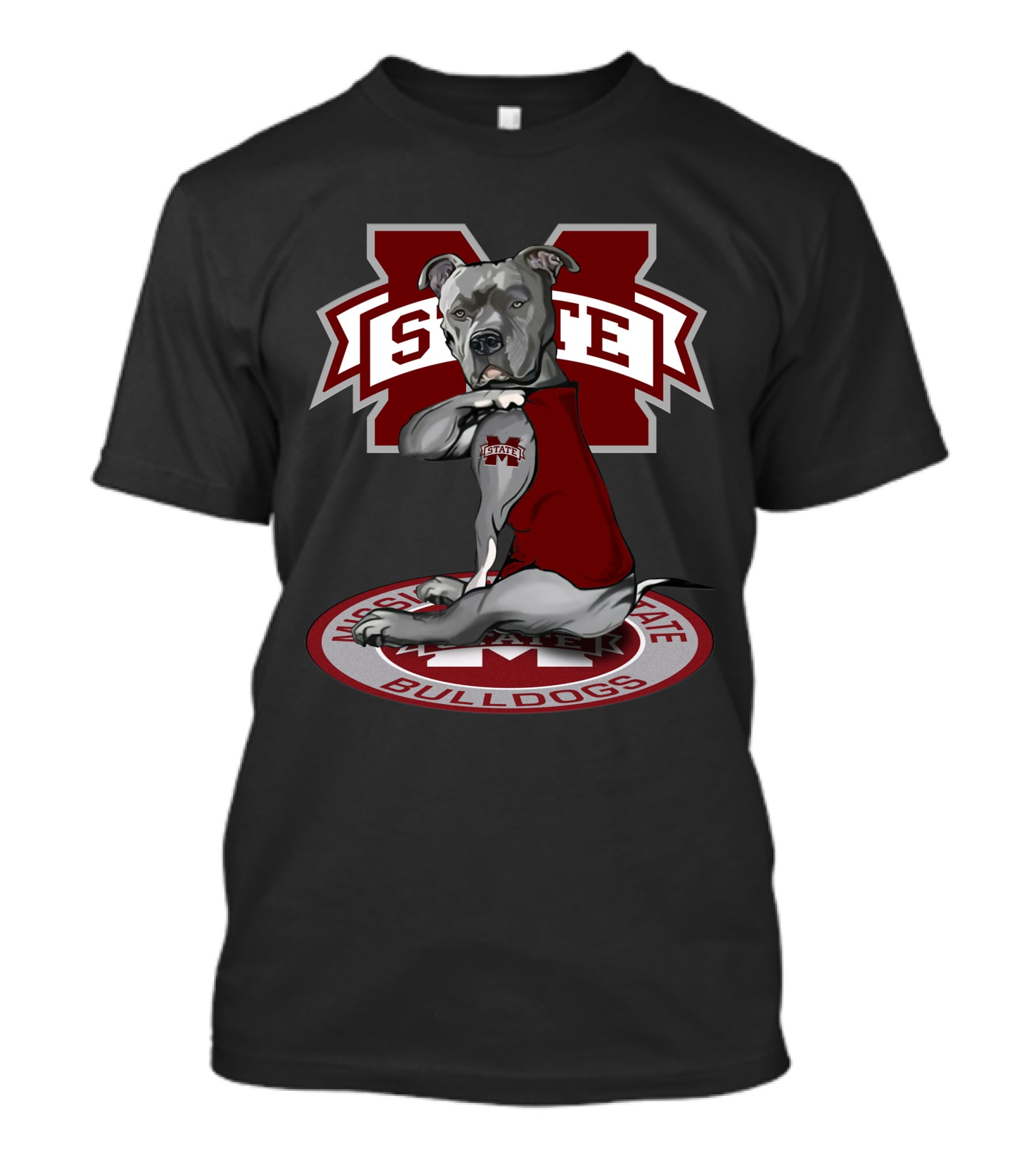 Mississippi State Bulldogs Mascot Logo With Bulldog Wearing Jersey T-Shirt