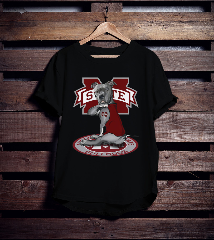 Mississippi State Bulldogs Mascot Logo With Bulldog Wearing Jersey T-Shirt