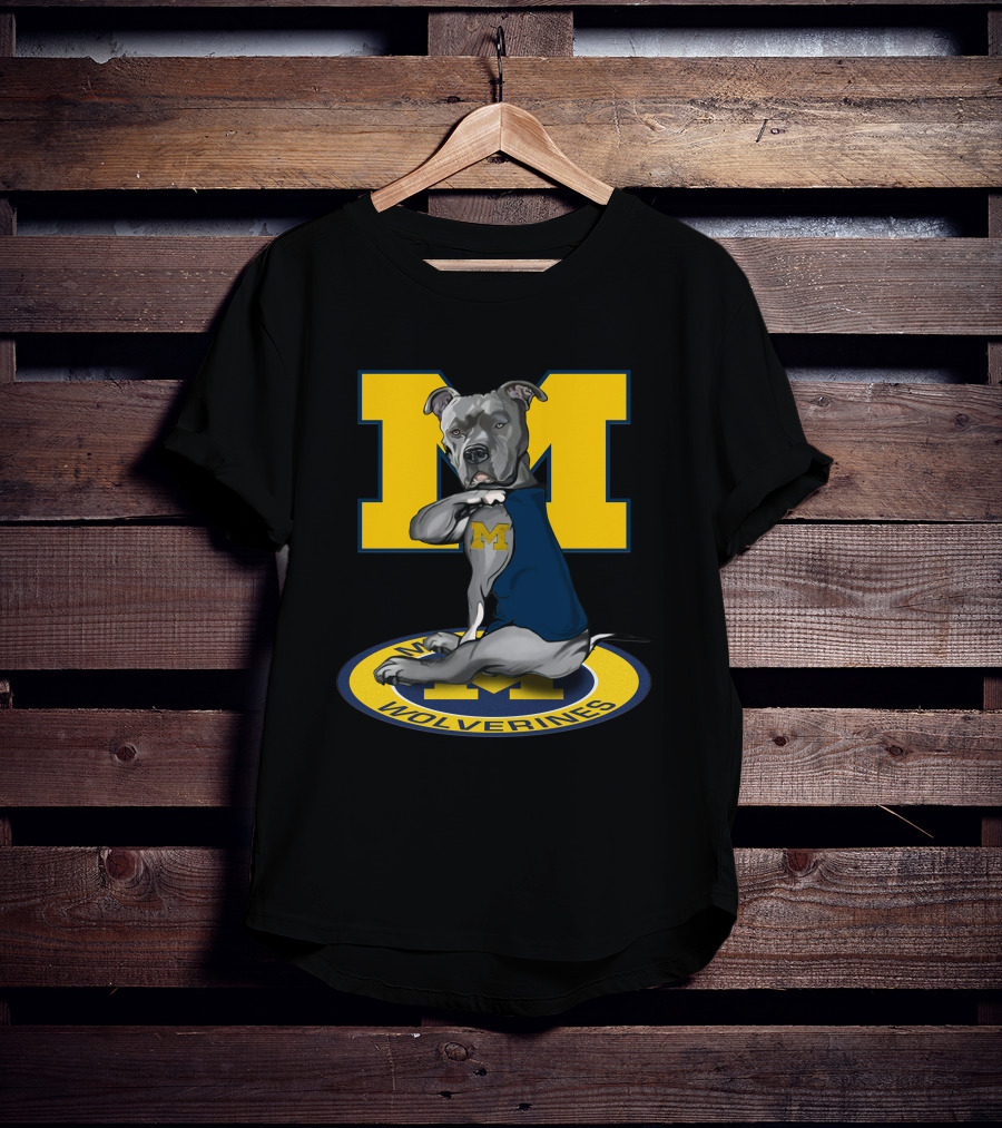 Michigan Wolverines Dog In Blue Outfit With Big Yellow M T-Shirt