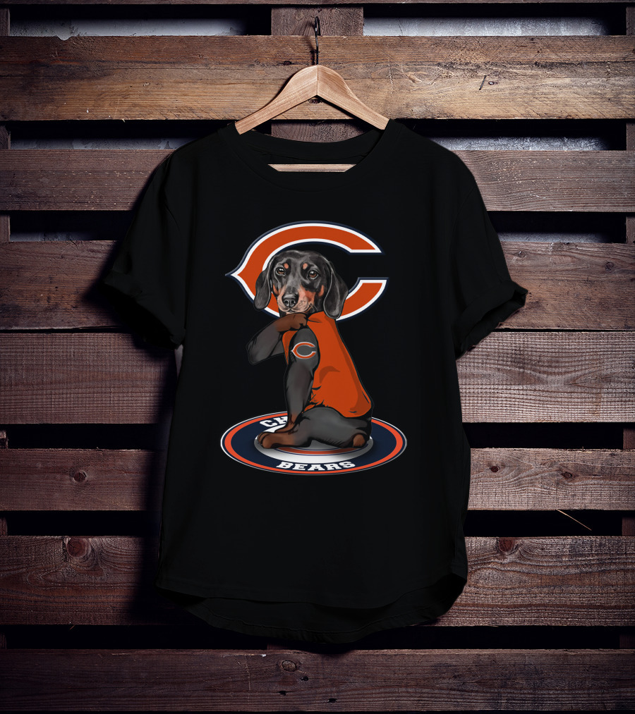 Chicago Bears Dog With Logo On Arm And Backdrop T-Shirt