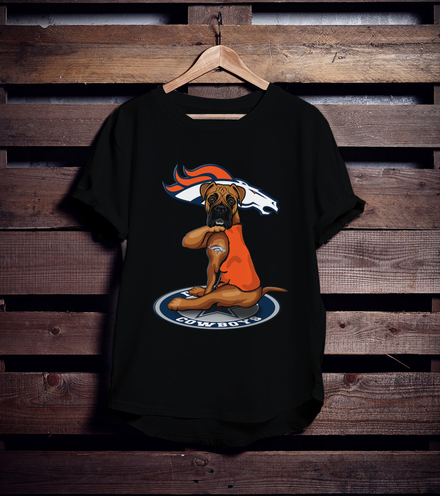 Denver Broncos Dog Sitting On Dallas Cowboys T-Shirt
