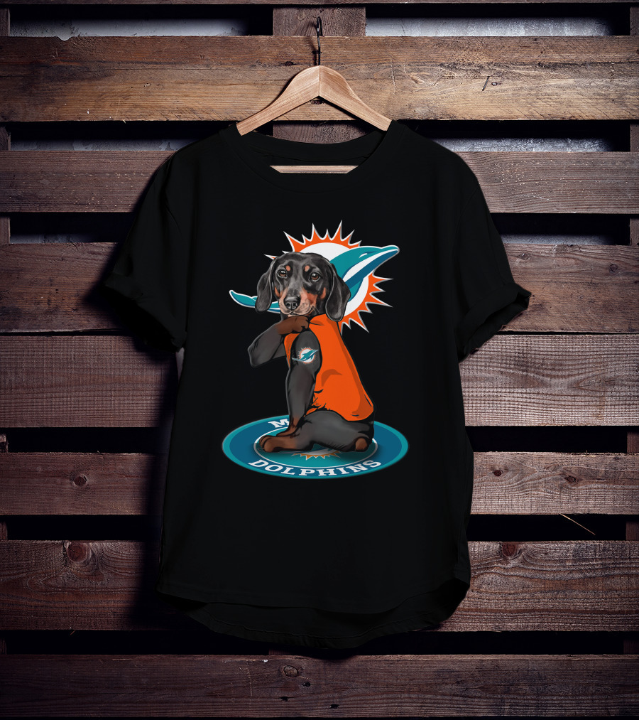 Miami Dolphins Dog Wearing Team Colors On T-Shirt