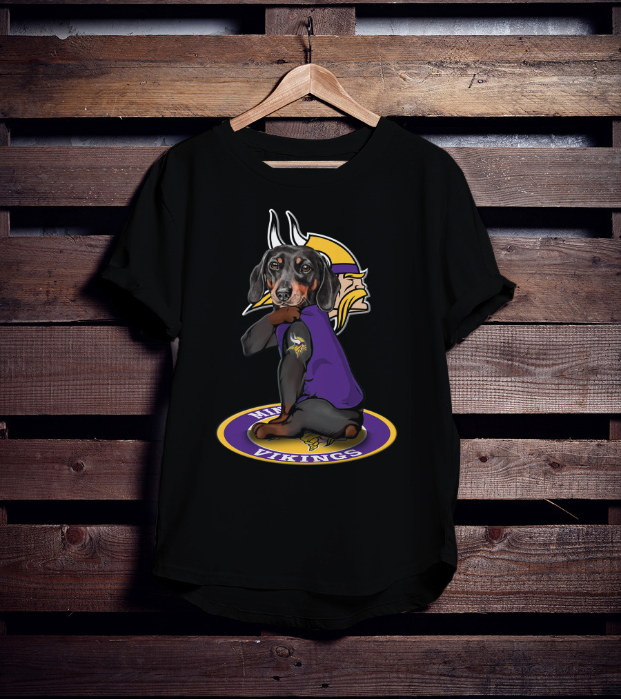 Minnesota Vikings Dachshund Fan With Team T-Shirt
