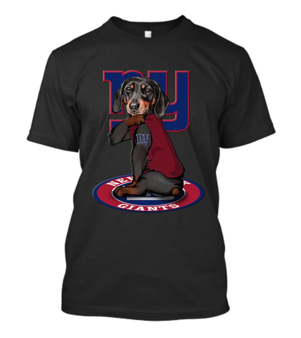 Ny Giants Dachshund Dog With Team Logo And Jersey T-Shirt
