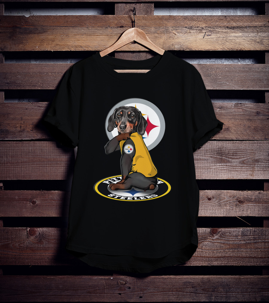 Pittsburgh Steelers Dog With Team Logo In Yellow Jersey T-Shirt