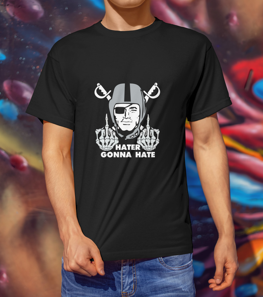 Hater Gonna Hate Raider Helmet Skeleton Hands Middle Finger T-Shirt